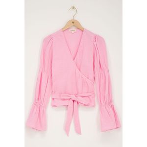 Roze blouse met wijde mouwen en strik