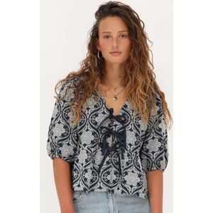 Blauw chambray top met bloemen embroidery