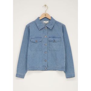 Lichtblauwe bouclé denim jas