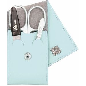 Erbe Lederen Manicure Etui met Drukknoopsluiting Zacht Blauw (3-delig)