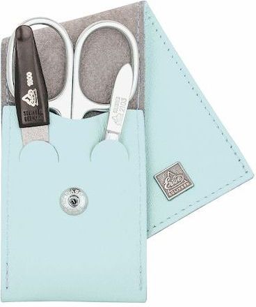Erbe Lederen Manicure Etui met Drukknoopsluiting Zacht Blauw (3-delig)