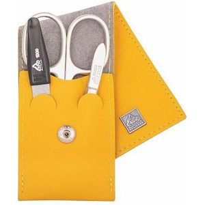 Erbe Lederen Manicure Etui met Drukknoopsluiting Mosterd Geel (3-delig)