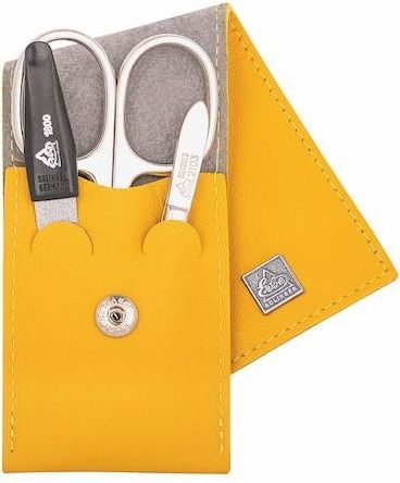 Erbe Lederen Manicure Etui met Drukknoopsluiting Mosterd Geel (3-delig)