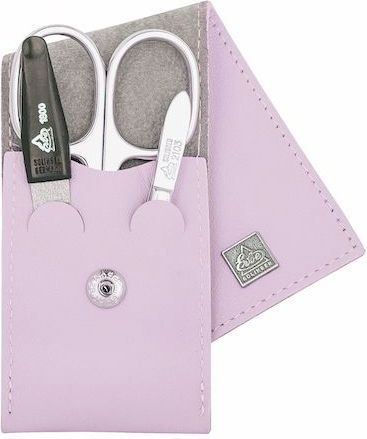 Erbe Lederen Manicure Etui met Drukknoopsluiting Licht Paars (3-delig)