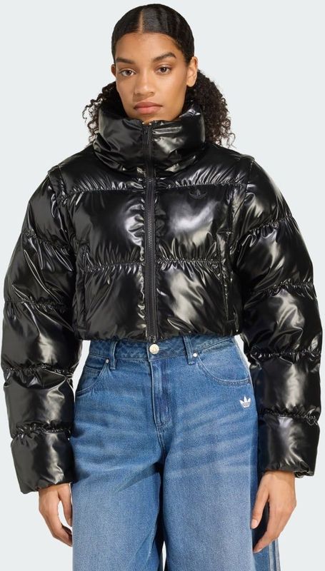 adidas - Essentials Glossy 2-In-1 Cropped Puffer - Zwart - Winterjassen