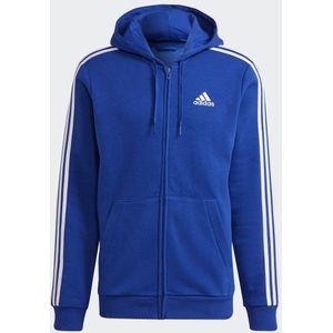 adidas - Essentials Fleece 3-Stripes Full-Zip Hoodie - Blauw