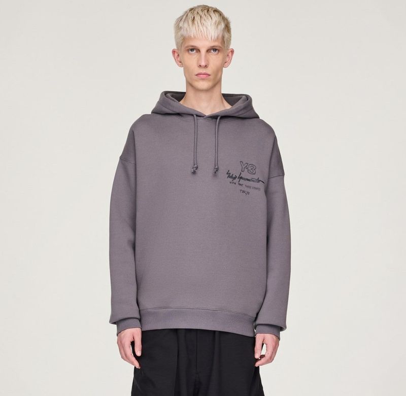 Y-3 - Hoodie - Grijs - Heren - Katoen - Sweatshirts & Hoodies