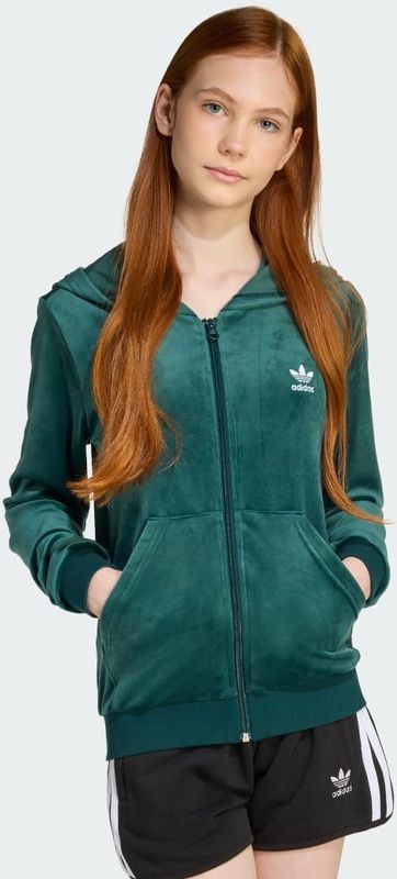 adidas - VELOUR Z HOODIE - Hoodie - Aurora Ivy / White - Slim Fit
