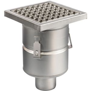 Vloerput | 200  x 200 mm | RVS 304 | verticale aansluiting  | 3,70 l/s