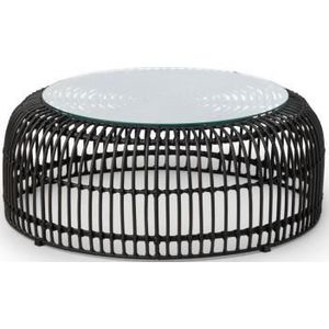 Palm Loungetafel | PE Rattan | Zwart | Glas | Ø80 x 40 cm