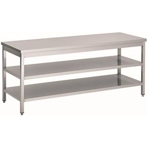 RVS Werktafel met 2 schappen | 70 cm diep | 14 Formaten80 (L)  x 70 (D)  x 90 (H) cm