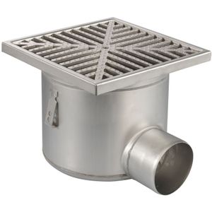 Vloerput | 300 x 300 mm | RVS 304 | horizontale aansluiting  | 7,80 l/s