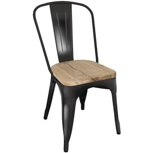 Bistro stalen Stoel met Houten Zitting | Zwart | 85.5(h)x44.5x52cm