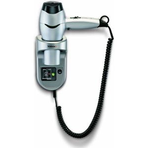 Wandhaardroger RVS look met zwart spiraalsnoer