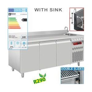 Geventileerde 3 deurs koelwerkbank met spoelbakLager dan 90 cm