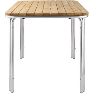 stapelbare tafel 70cm vierkant essen/aluminium poten