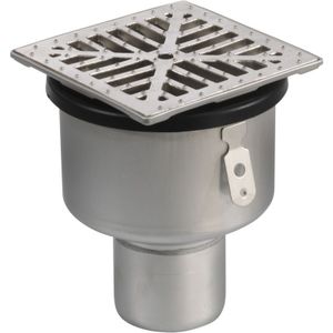 Vloerput | 145 x 145 mm | RVS 304 | verticale aansluiting  | 1,40 l/s