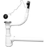 Afvoerplug met overloop, stop, ketting en bekersifon