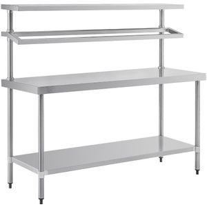 RVS werktafel met wandplanken groot |  150(h) x 180(b) x 60(d)cm150 tot 180 cm