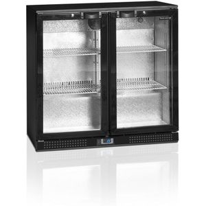 Barkoelkast | Zwart | 2 Glazen deuren | Inclusief slotLager dan 90 cm