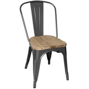 Bistro Stalen Stoel met Houten Zitting | Grijs | 85.5(h)x44.5x52cm