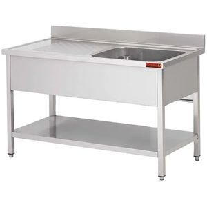 Gastro-M Spoeltafel met onderstel | onderblad mm 1200x 700x850 | 1 bak rechts 500x500x300