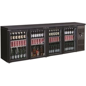 Barkoelkast zwart met 4 glazen deurenLager dan 90 cm