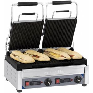 PANINI GRILL PREMIUM DUBBEL GERIBBELDE - GERIBBELDE MET TIMER