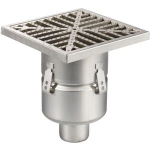 Vloerput | 250 x 250 mm | RVS 304 | verticale aansluiting  | 3,70 l/s