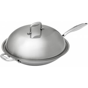 Edelstalen Wokpan Ronde Bodem + Deksel | 38 cm Ø