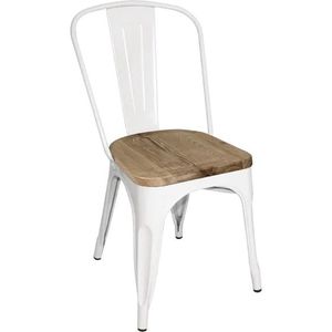 bistro | bijzetstoelen met houten zitkussen | wit | (4 stuks)