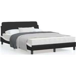 Bedframe met hoofdbord kunstleer zwart en wit 140x190 cm