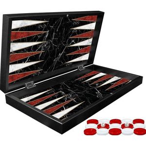 Backgammon zwart/marmer bordspel - Maat L 38cm