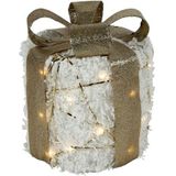 Kerstkado met 20 leds warm-wit sneeuw glittergoud