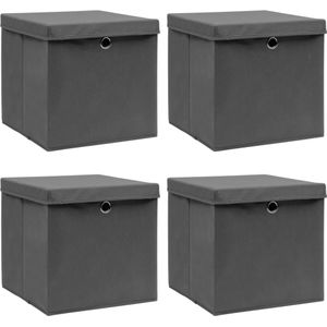 vidaXL-Opbergboxen-met-deksel-4-st-32x32x32-cm-stof-grijs