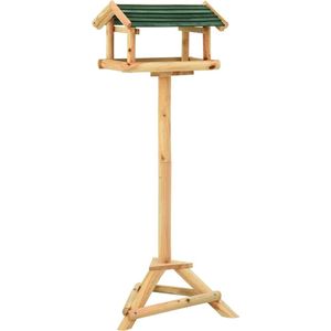 <p>Dit houten vogelvoederhuisje is perfect om vogels naar je tuin te lokken. Het is gemaakt van duurzaam en weerbestendig massief vurenhout, waardoor het het hele jaar door gebruikt kan worden. Het voederstation is gemakkelijk te vullen dankzij de open zijkanten en het grote platform biedt vogels een plek om te eten en te rusten. Het beschermende dak zorgt ervoor dat het voedsel droog blijft en de statiefvoeten zorgen voor stabiliteit op de grond.</p>
<p>Specificaties:</p>
<ul>
  <li>Materiaal: massief vurenhout</li>
  <li>Totale afmetingen: 37 x 28 x 100 cm (L x B x H)</li>
  <li>Afmetingen huisje: 35 x 29 x 21 cm (L x B x H)</li>
  <li>Interne afmetingen huisje: 29 x 18,5 x 18 cm (L x B x H)</li>
  <li>Hoogte standaard: 79 cm</li>
  <li>Montage vereist</li>
</ul>