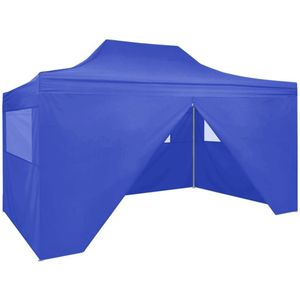 Partytent met 4 zijwanden inklapbaar 3x4 m staal blauw