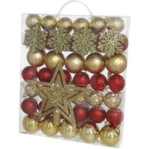 Kerstballen Set - 57 Stuks Gouden Kerstballen - Onbreekbare Kerstballen - Kerstdecoratie Mix - Kerstboom Versiering - Kunststof Kerstballen - Gouden