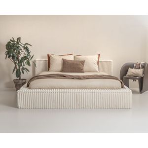 Aanbidding Bed Melody 160 x 200 Rib Teddy - Met Luxe Matras - Parel Beige - Met Opbergruimte