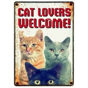 PLENTY GIFTS WAAKBORD BLIK CAT LOVERS WELCOME 15X21 CM