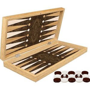 Klassiek houten backgammon bordspel - kleur Rosé hout - Maat S 25cm - Reiseditie - Met schaakbord