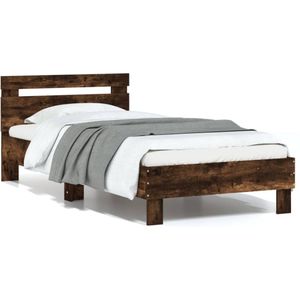 Bedframe met hoofdeinde bewerkt hout gerookt eiken 90x190 cm