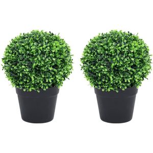 Kunstplanten met pot 2 st buxus bolvorming 32 cm groen