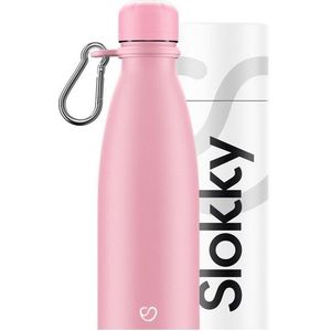 Slokky - Pastel Pink Thermosfles, Dop & Karabijnhaak - 500ml