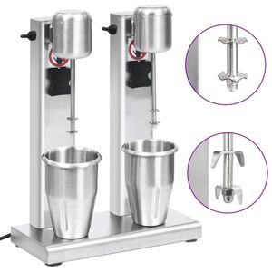 vidaXL Milkshake mixer met dubbele bekers roestvrij staal 2 L