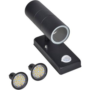 Wandlamp met sensor LED cilindervormig RVS zwart