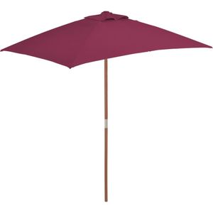<p>Deze elegante parasol is de perfecte keuze om wat schaduw te creëren en jezelf te beschermen tegen schadelijke uv-straling. Het parasoldoek is gemaakt van uv-beschermend en anti-vervagend polyester, waardoor het optimale bescherming biedt tegen de zon en gemakkelijk schoon te maken is.</p>
<p>Met een paaldiameter van 38 mm kan de parasol in een bestaande voet of in het midden van een tafel geplaatst worden. De sterke houten paal en de 6 duurzame baleinen zorgen voor stabiliteit en duurzaamheid.</p>
<p>Deze tuinparasol kan eenvoudig geopend en gesloten worden dankzij het eenvoudige katrolsysteem. Het product is ook eenvoudig te monteren.</p>
<p>Let op, wij adviseren om het doek te behandelen met een waterdichtmakende spray als het wordt blootgesteld aan zware regenval.</p>
<ul>
  <li>Kleur doek: bordeauxrood</li>
  <li>Materiaal frame: gelamineerd bamboe en hardhout</li>
  <li>Materiaal hoes: stof</li>
  <li>Totale afmetingen: 150 x 200 x 235 cm (B x D x H)</li>
  <li>Diameter paal: 38 mm</li>
  <li>Met ventilatiegat</li>
  <li>Met 6 baleinen</li>
  <li>Beschikt over een enkelvoudig katrolsysteem</li>
</ul>
