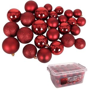 Plastic Kerstballen in Opbergbox 70 Stuks Rood