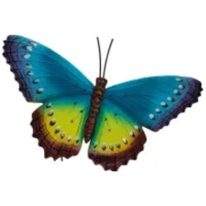 Wanddecoratie 3D vlinder blauw afm 33,5 x 23 cm