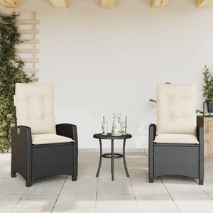 Tuinstoelen 2 st verstelbaar met kussens poly rattan zwart